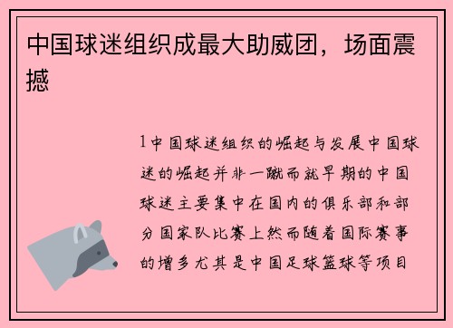 中国球迷组织成最大助威团，场面震撼